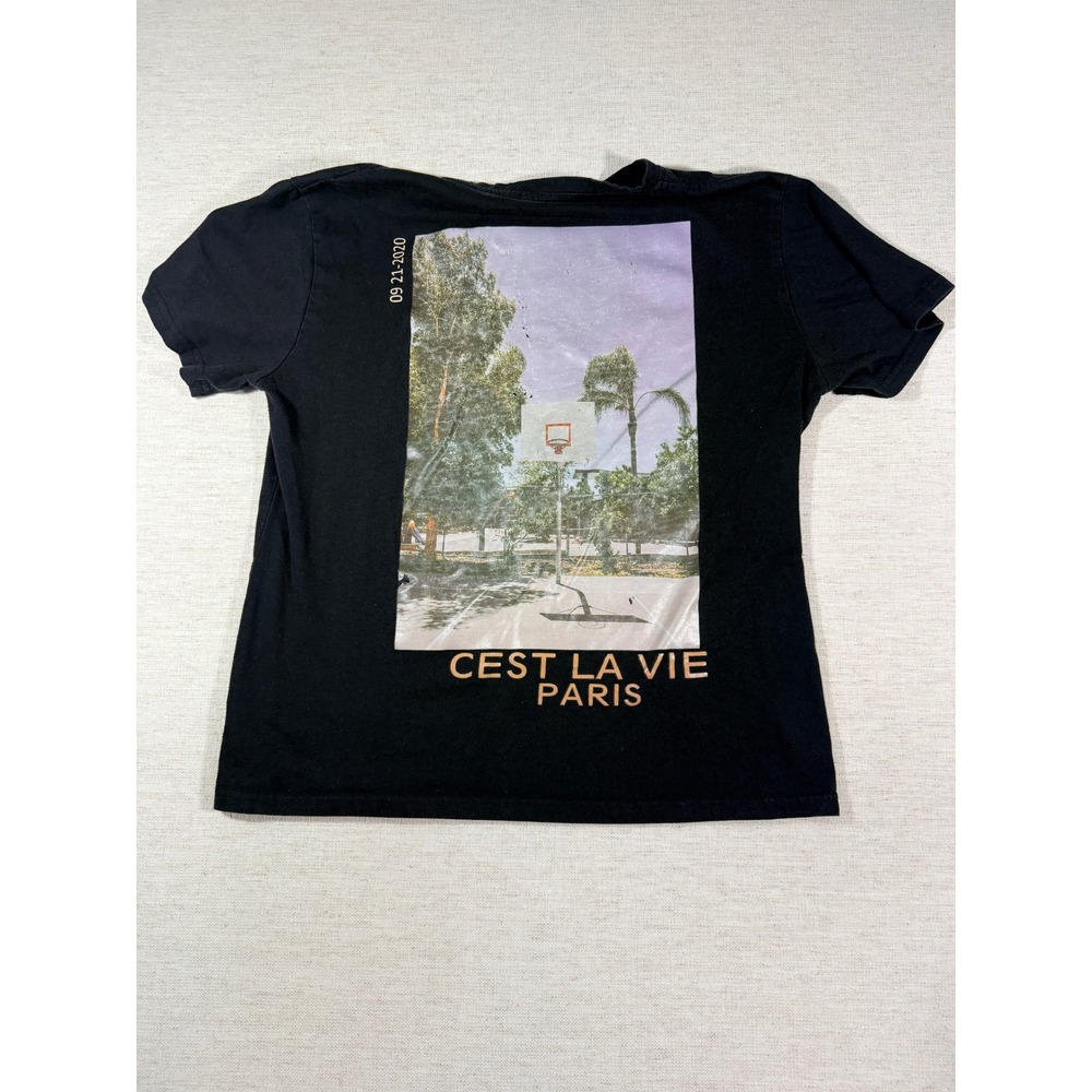 SHEIN Graphic T-Shirt Mens Medium Black Good Cest La Vie Paris Basketball Street